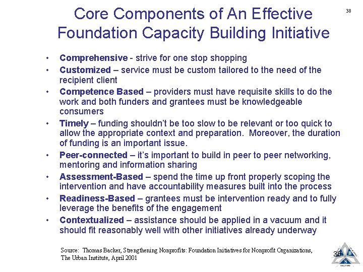 Core Components of An Effective Foundation Capacity Building Initiative • • 38 Comprehensive -