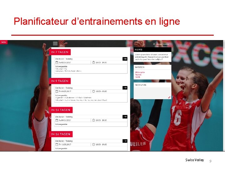 Planificateur d’entrainements en ligne Swiss Volley 9 