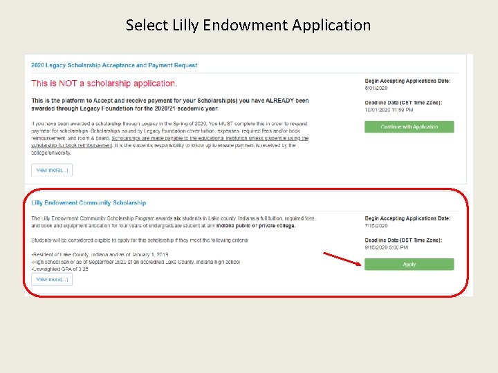 Select Lilly Endowment Application 