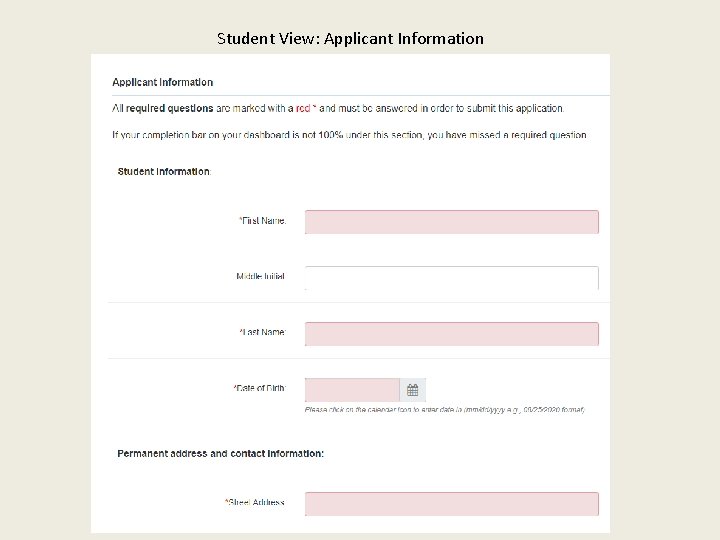 Student View: Applicant Information 