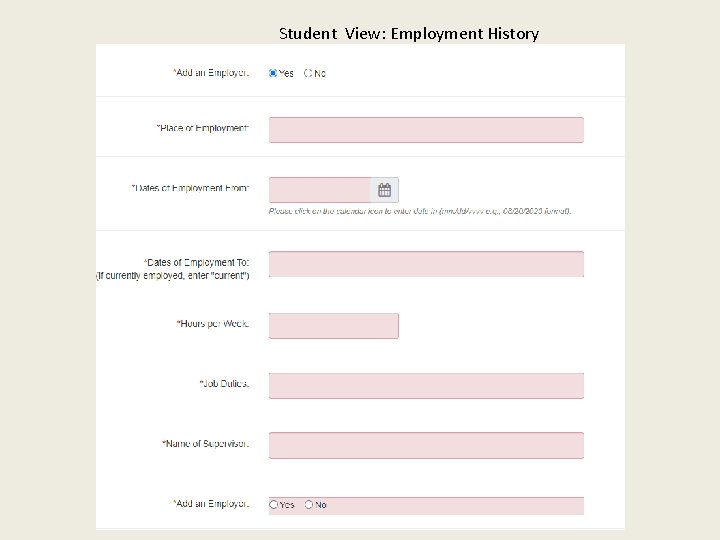 Student View: Employment History 