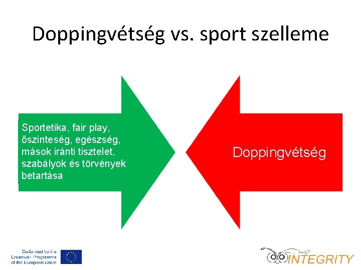 Doppingvétség vs. sport szelleme Sportetika, fair play, őszinteség, egészség, mások iránti tisztelet, szabályok és