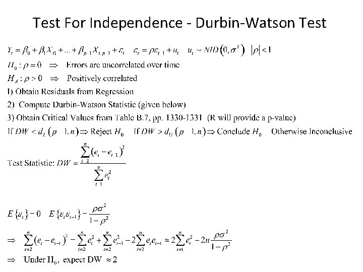 Test For Independence - Durbin-Watson Test 