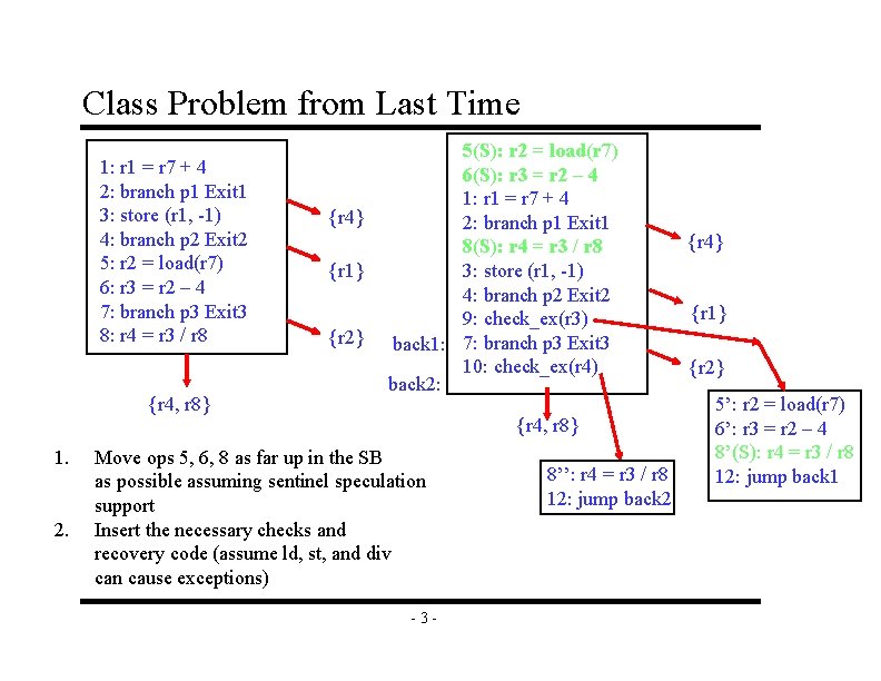 Class Problem from Last Time 1: r 1 = r 7 + 4 2: