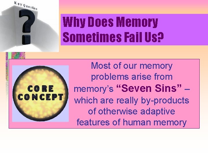 Why Does Memory Sometimes Fail Us? Most of our memory problems arise from memory’s