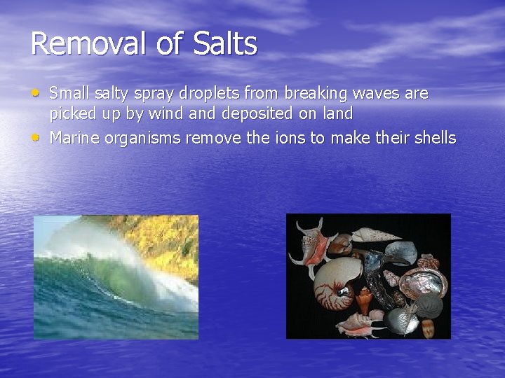 Removal of Salts • Small salty spray droplets from breaking waves are • picked