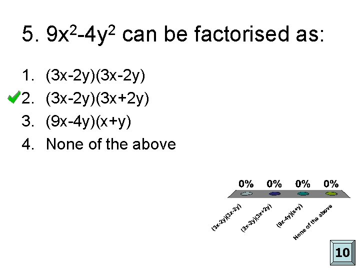 5. 9 x 2 -4 y 2 can be factorised as: 1. 2. 3.