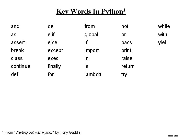 Key Words In Python 1 and del from not while as elif global or