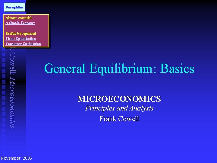 Prerequisites Almost essential A Simple Economy Frank Cowell: Microeconomics Useful, but optional Firm: Optimisation