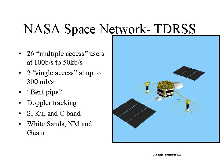 NASA Space Network- TDRSS • 26 “multiple access” users at 100 b/s to 50