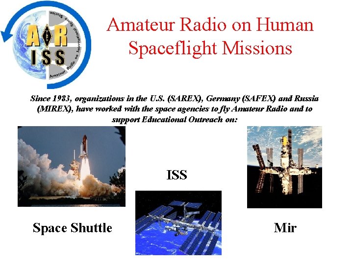 Amateur Radio on Human Spaceflight Missions Since 1983, organizations in the U. S. (SAREX),
