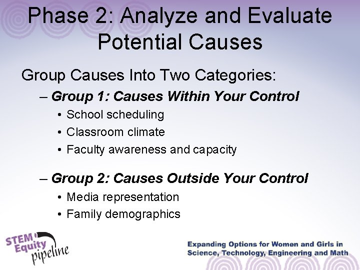 Phase 2: Analyze and Evaluate Potential Causes Group Causes Into Two Categories: – Group