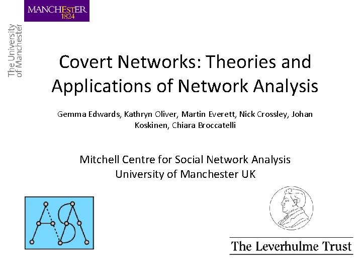 Covert Networks: Theories and Applications of Network Analysis Gemma Edwards, Kathryn Oliver, Martin Everett,