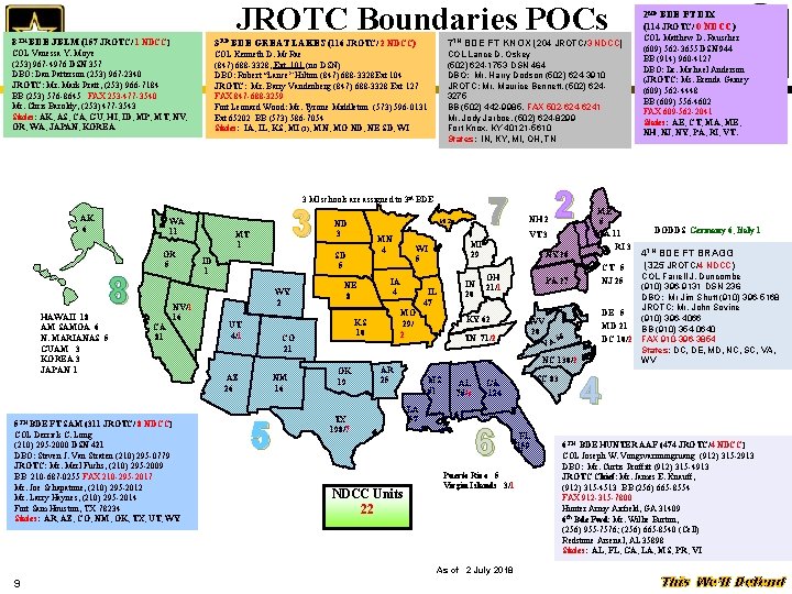 JROTC Boundaries POCs 8 TH BDE JBLM (157 JROTC/ 1 NDCC) 3 RD BDE