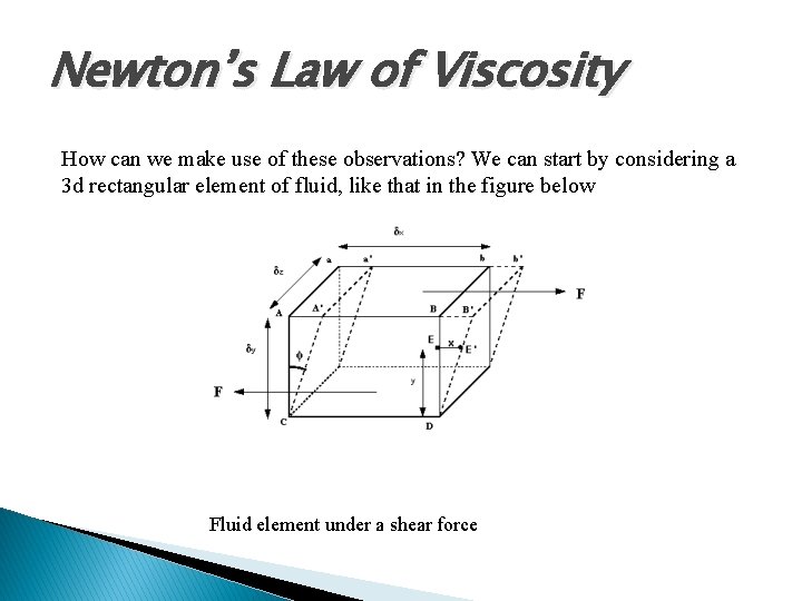 Newton’s Law of Viscosity How can we make use of these observations? We can Newton’s Law of Viscosity How can we make use of these observations? We can