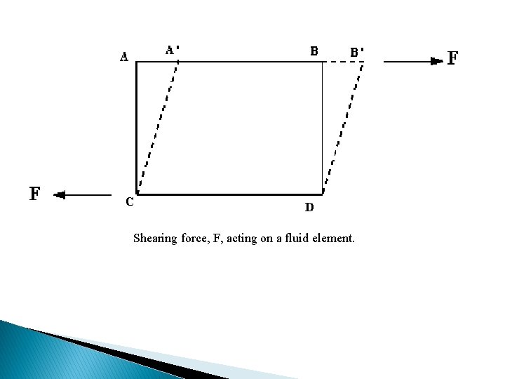 Shearing force, F, acting on a fluid element. 