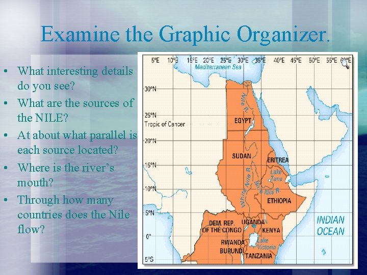 Examine the Graphic Organizer. • What interesting details do you see? • What are