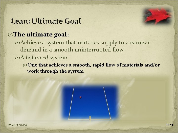 Lean: Ultimate Goal The ultimate goal: Achieve a system that matches supply to customer