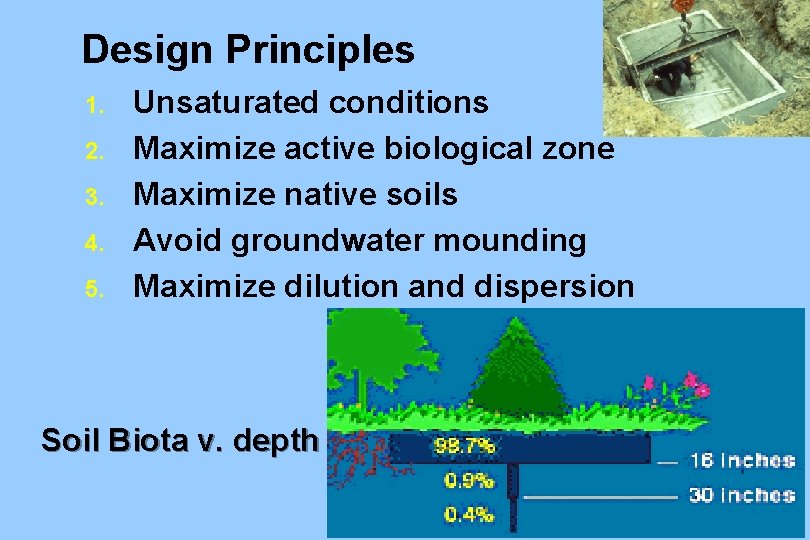 Design Principles 1. 2. 3. 4. 5. Unsaturated conditions Maximize active biological zone Maximize