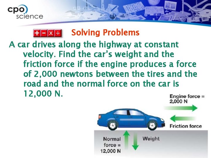 Solving Problems A car drives along the highway at constant velocity. Find the car’s