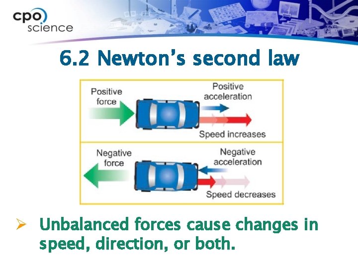 6. 2 Newton’s second law Ø Unbalanced forces cause changes in speed, direction, or