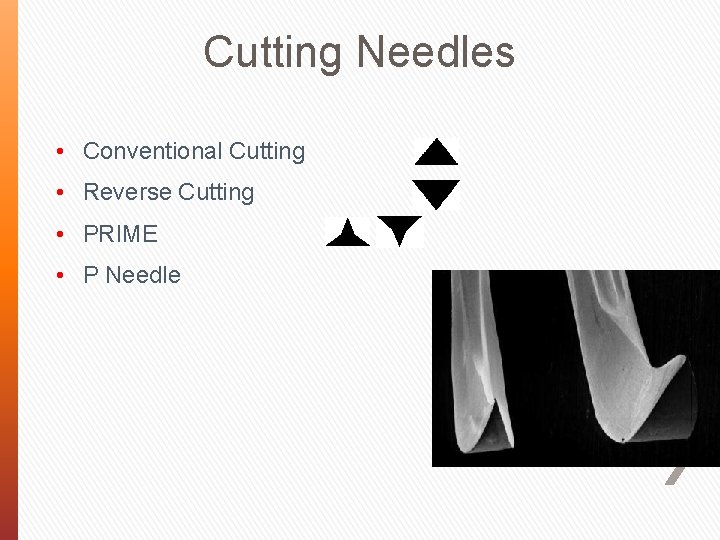 Cutting Needles • Conventional Cutting • Reverse Cutting • PRIME • P Needle 