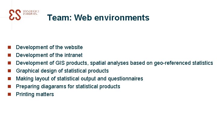 Team: Web environments n n n n Development of the website Development of the