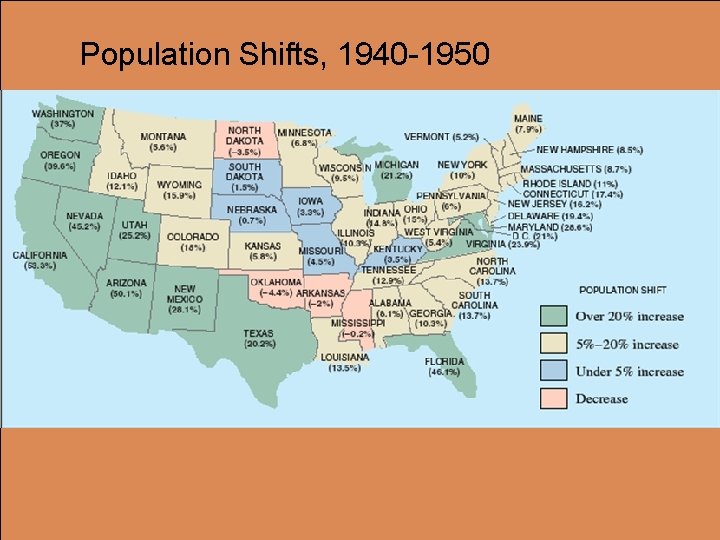 Population Shifts, 1940 -1950 