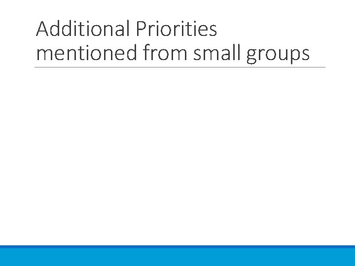 Additional Priorities mentioned from small groups 