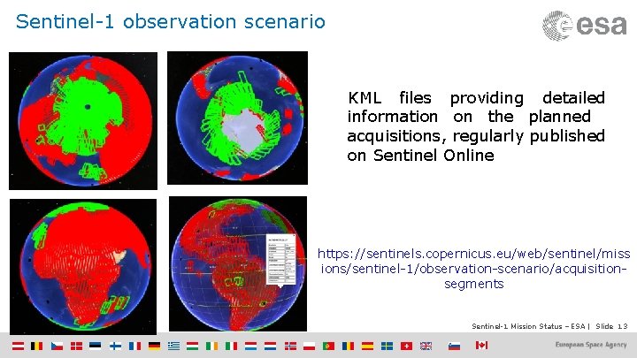 Sentinel-1 observation scenario KML files providing detailed information on the planned acquisitions, regularly published