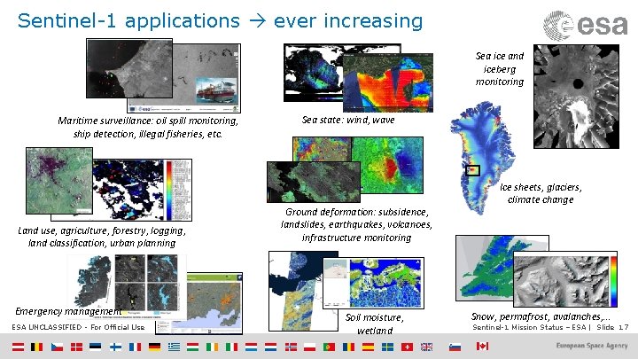 Sentinel-1 applications ever increasing Sea ice and iceberg monitoring Maritime surveillance: oil spill monitoring,