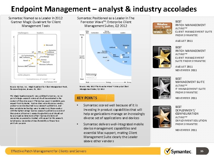 Endpoint Management – analyst & industry accolades Symantec Named as a Leader in 2012