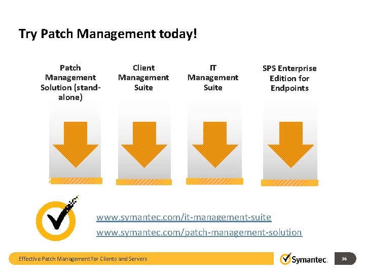 Try Patch Management today! Patch Management Solution (standalone) Client Management Suite IT Management Suite