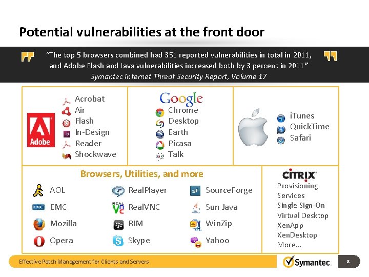 Potential vulnerabilities at the front door “The top 5 browsers combined had 351 reported