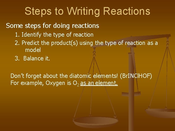 Steps to Writing Reactions Some steps for doing reactions 1. Identify the type of