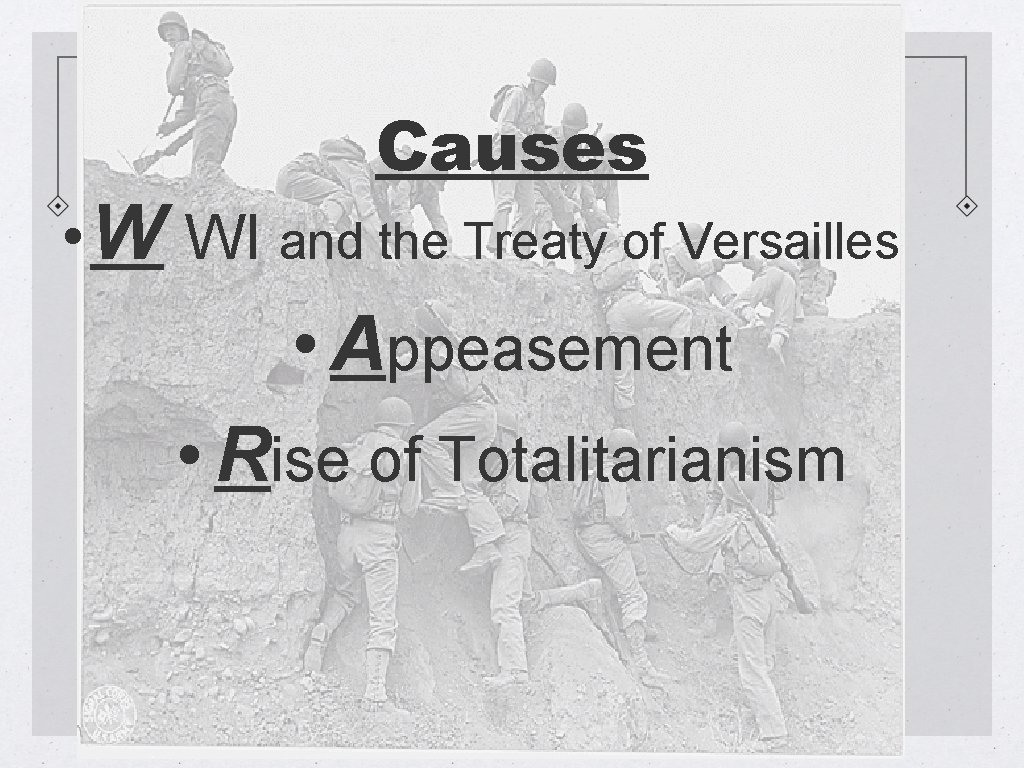 Causes • W WI and the Treaty of Versailles • Appeasement • Rise of