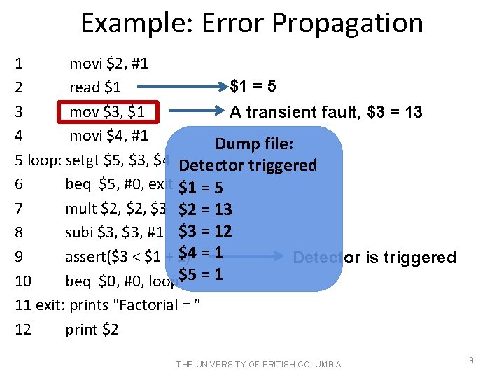 Example: Error Propagation 1 movi $2, #1 $1 = 5 2 read $1 3 Example: Error Propagation 1 movi $2, #1 $1 = 5 2 read $1 3