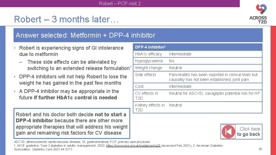 Robert – PCP visit 2 Robert – 3 months later… Answer selected: Metformin +