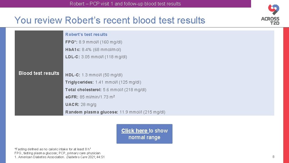 Robert – PCP visit 1 and follow-up blood test results You review Robert’s recent