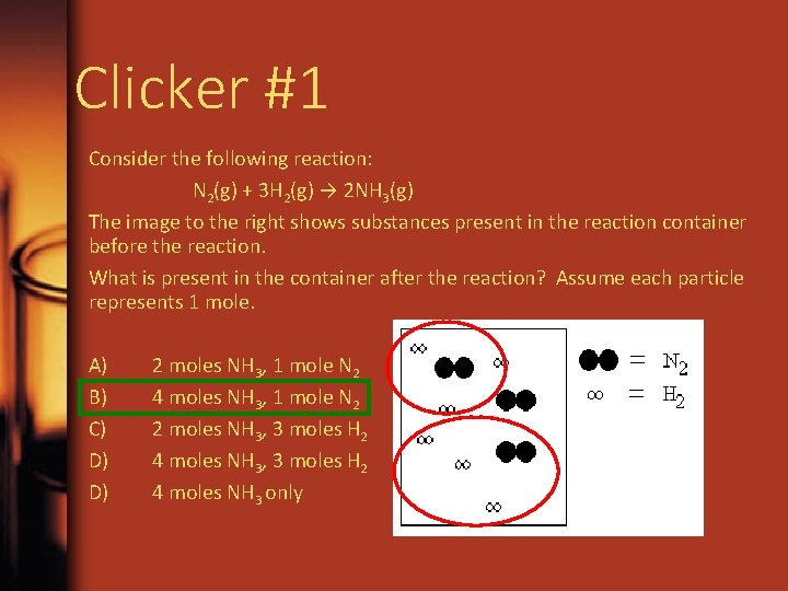 Clicker #1 Consider the following reaction: N 2(g) + 3 H 2(g) → 2