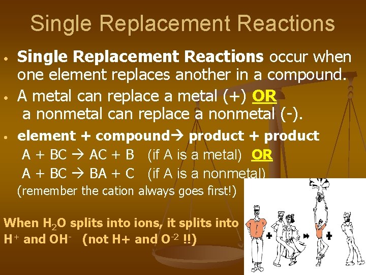 Single Replacement Reactions • • • Single Replacement Reactions occur when one element replaces