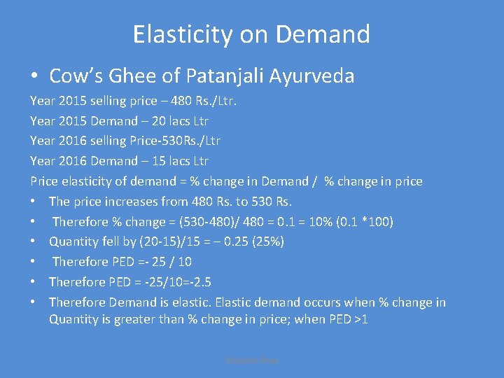 Elasticity on Demand • Cow’s Ghee of Patanjali Ayurveda Year 2015 selling price –