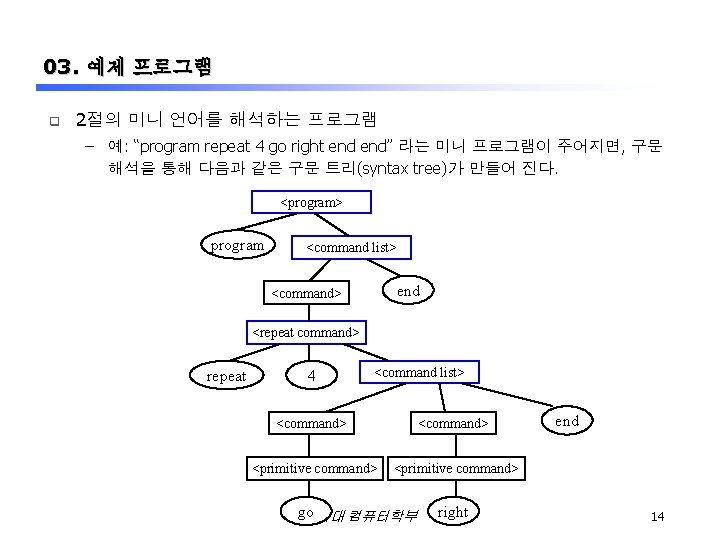 03. 예제 프로그램 q 2절의 미니 언어를 해석하는 프로그램 – 예: “program repeat 4