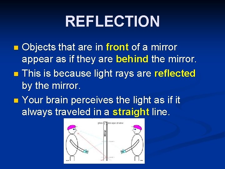 REFLECTION Objects that are in front of a mirror appear as if they are