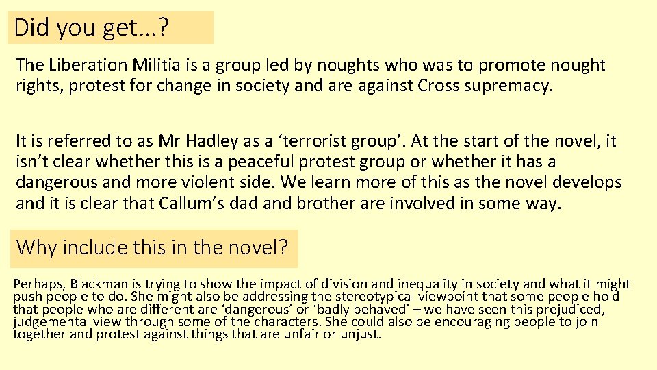 Did you get…? The Liberation Militia is a group led by noughts who was