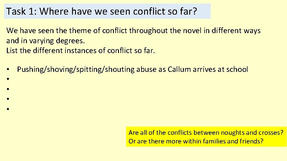 Task 1: Where have we seen conflict so far? We have seen theme of