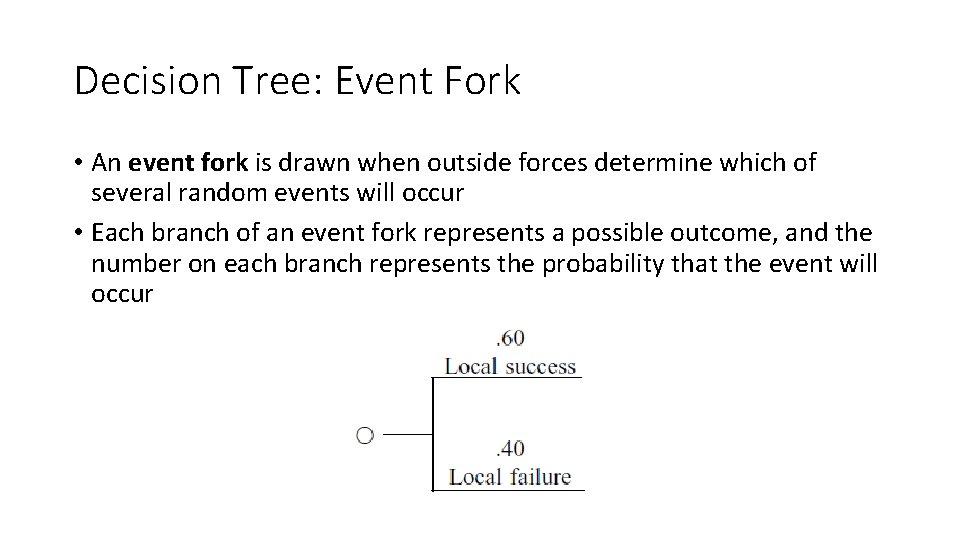Decision Tree: Event Fork • An event fork is drawn when outside forces determine