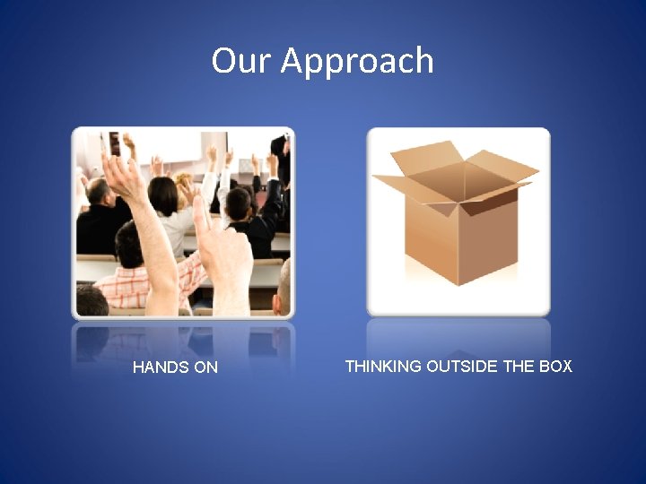 Our Approach HANDS ON THINKING OUTSIDE THE BOX 
