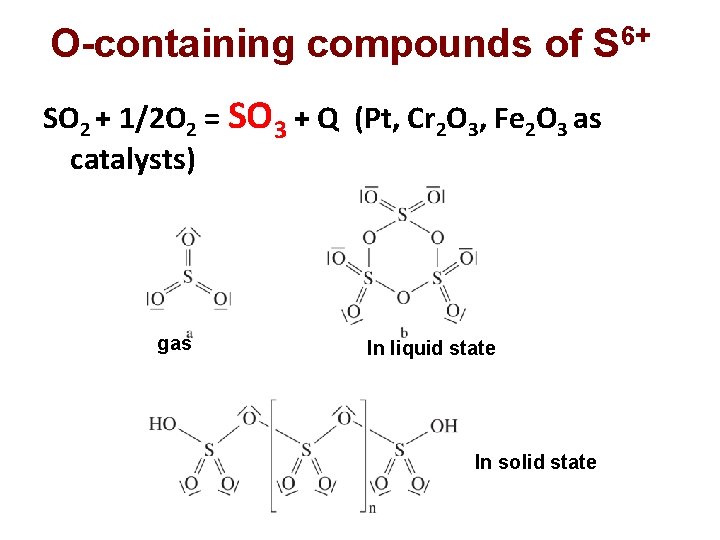 O-containing compounds of S 6+ SO 2 + 1/2 O 2 = SO 3