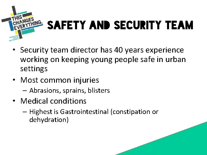 Safety and Security Team • Security team director has 40 years experience working on